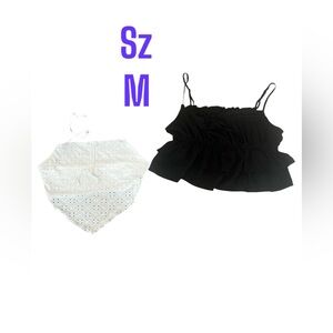 Wild Fable Black Spaghetti Strap Cropped Flowy Tank White Halter Top sz M NWT